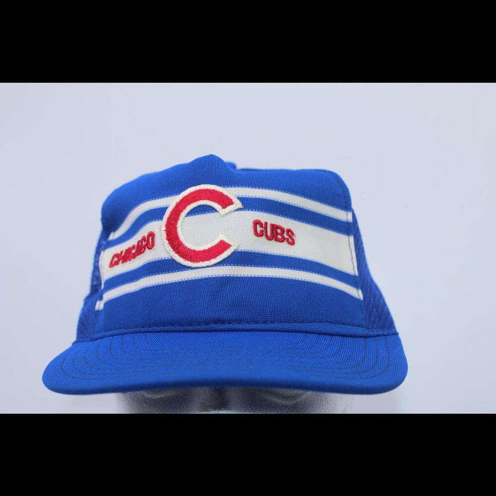 RARE Vintage AJD Chicago Cubs Wide Bill Stripes Trucker Snapback Hat VTG USA MLB